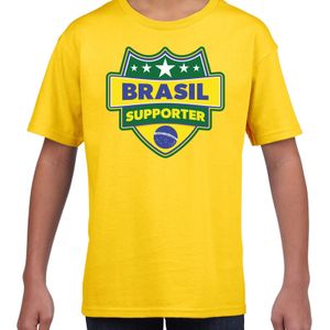 Brazilie /Brasil schild supporter  t-shirt geel voor kinderen XL (158-164)  -