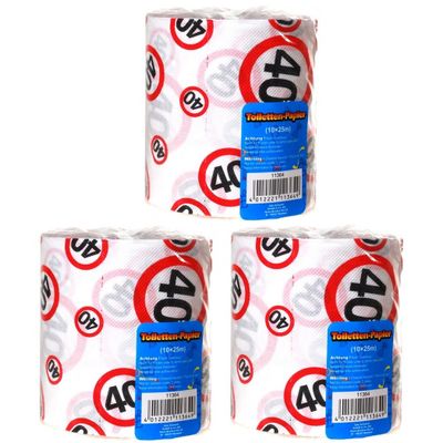 Set van 3x stuks toiletpapier rollen voor een 40 jaar verjaardag