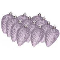 Kersthangers dennenappels - 12x st - lila paars - glitter - 8 cm - kunststof - kerstversiering