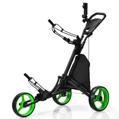 3 Wielen Golf Duwkar Snel Vouwen Golf Lopend Duwkar Golftas Houder Golftrolley voor Golfclubs Zwart + Groen