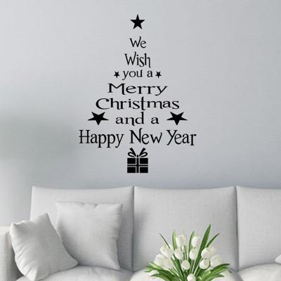 Zegen kerstboom woonkamer venster glazen deur verwisselbare kerst muur sticker Decoretion (zwart)