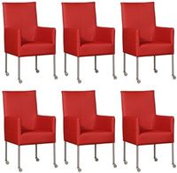 Set van 6 Rode leren moderne eetkamerstoelen Spark - poot rond rvs met wiel - Toledo Leer Ducati (rood leer)