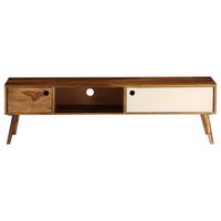 The Living Store Massief Sheeshamhouten TV-kast - 140 x 30 x 40 cm - Met 3 opbergvakken - Bruin en wit - The Living