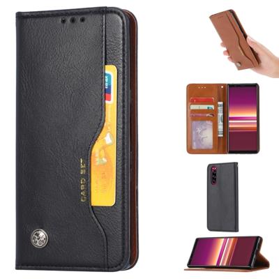 Voor Sony Xperia 5 Knead huidtextuur horizontale Flip lederen draagtas met foto frame & houder & kaartsleuven & portemonnee (zwart)