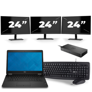 Dell Latitude E7470 - Intel Core i7-6e Generatie - 14 inch - 16GB RAM - 256GB SSD - Windows 11 + 3x 24 inch Monitor