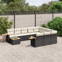 11-delige Loungeset met kussens poly rattan zwart