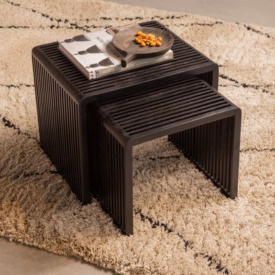WOOOD Exclusive Bijzettafel 'Willa' Set van 2 stuks, Teakhout, kleur Zwart