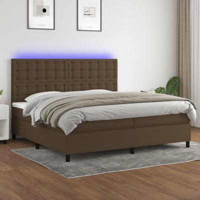 Boxspring met matras en LED stof donkerbruin 200x200 cm