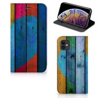 Apple iPhone 11 Book | Wallet Case | Wood Heart - Cadeau voor je Vriend