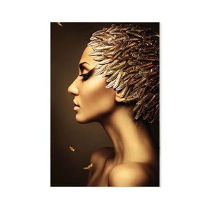 Luxe Wanddecoratie Portret Gold Feathers 70x106cm