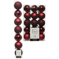 Kerstversiering kunststof kerstballen donkerrood 6-8 cm pakket van 44x stuks - Kerstbal