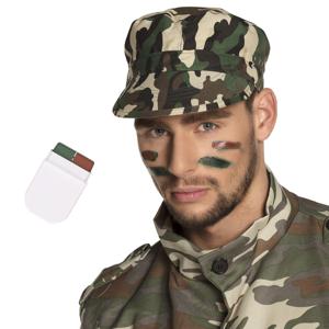 Carnaval verkleed set Army/Leger soldaten petje - met camouflage schmink stift - volwassenen