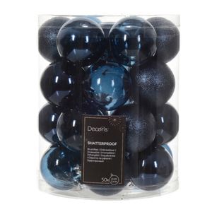 Kerstballen - 50x stuks - 6 cm - kunststof - donkerblauw