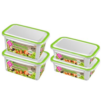 4x Voorraad/vershoudbakjes 1,5 en 2,5 liter transparant/groen