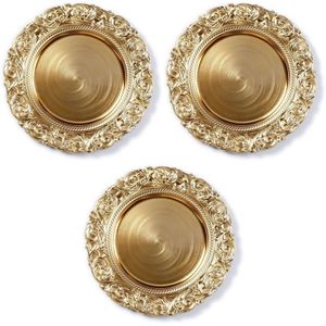 3x Kaarsenborden/plateaus goud decoratieve rand 33 cm rond