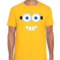 Verkleed / carnaval t-shirt lachend geel poppetje voor heren - Verkleed / kostuum shirts