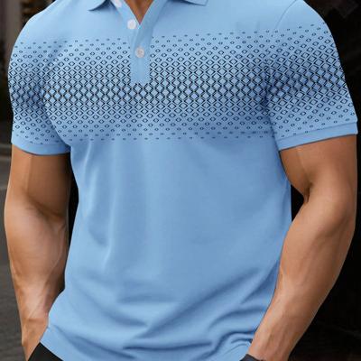 Bon&Bon Men's Geometric Print Polo Shirt - White Slim Fit Short Sleeve Blue / L