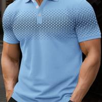 Bon&Bon Men's Geometric Print Polo Shirt - White Slim Fit Short Sleeve Blue / L