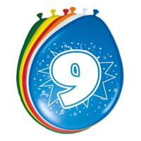 Verjaardag feest ballonnen - leeftijd 9 jaar - 8x stuks - feestversiering