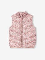 Sportief donsjack zonder mouwen met oprolbare capuchon voor meisjes roze, bedrukt Sportief donsjack zonder mouwen met oprolbare capuchon voor meisjes roze, bedrukt