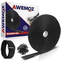 AWEMOZ Velcro Kabelbinders 12 Meter Lang - 2 CM breed - Kabelsbinders Klittenband - Zwarte Kabel Organiser met 50 Gespen - thumbnail