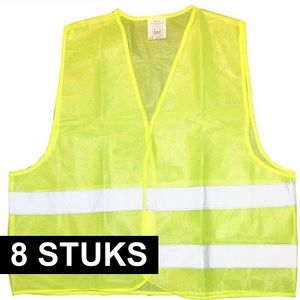 8x Veiligheidsvest fluorescerend geel voor volwassenen   -