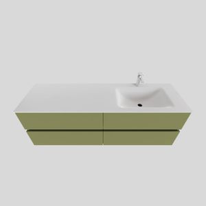 Badkamermeubel Solid Surface BWS Oslo 150x46 cm Rechts Mat Groen 4 Laden (met 1 kraangat)