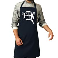 Chef kok barbeque schort / keukenschort navy voor heren   - - thumbnail