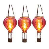 Solar luchtballon lantaarn - 3x - roze - hangend - 12 led lampjes - vlam effect - 11 x 36 cm