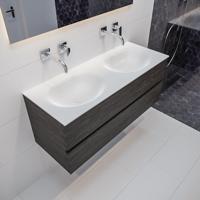 Mondiaz Vica Moon badmeubel eiken donker bruin 120 cm 2 lades solid surface dubbele spoelbak zonder kraangat - thumbnail