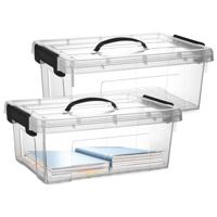 Opslagbox met deksel - 2x - transparant grijs - 12.5 liter - 40 x 30 x 16 cm - kunststof