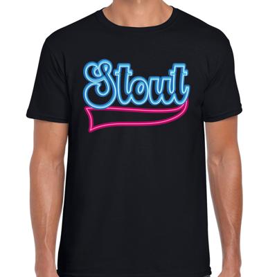 Verkleed T-shirt heren - STOUT - zwart/neon blauw - thema STOUT/goud/stout