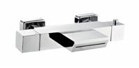 Thermostatische badmengkraan met waterval uitloop vierkant chroom
