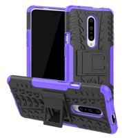 Band textuur TPU + PC schokbestendig telefoon geval voor OnePlus 7 met houder (paars)