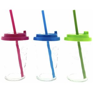 Drinkglas Met Rietje En Deksel - Mason Jar – 240 ml – 6 Stuks