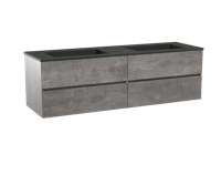 Storke Edge zwevend badmeubel 170 x 52 cm beton donkergrijs met Scuro dubbele wastafel in mat kwarts