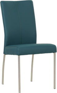 Blauwe leren moderne eetkamerstoel Comfort - poot rond rvs - Toledo Leer Turquoise (blauw leer)