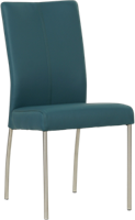 Blauwe leren moderne eetkamerstoel Comfort - poot rond rvs - Toledo Leer Turquoise (blauw leer)