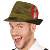 Guirca Tiroler/oktoberfest hoedje voor heren - verkleed accessoires - groen - met veer   -