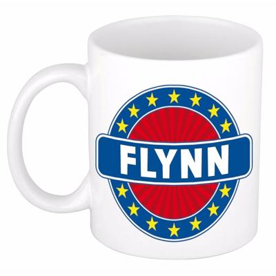 Flynn voornaam koffiemok - beker - wit/blauw - 300 ml - Cadeau - Heren - Collega - Vaderdag