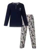 Medaillion dames pyjama lange mouw katoen - Blue flower