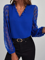 Casual Lace V Neck Loose Shirt - thumbnail