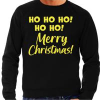 Foute Kersttrui/sweater voor heren - hohoho Merry Christmas - zwart - glitter geel