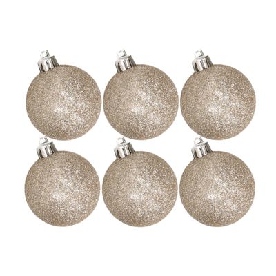 6x stuks kunststof glitter kerstballen champagne 6 cm