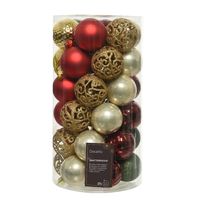 Decoris kerstballen - 37x - rood/groen/goud - 6 cm -kunststof   -
