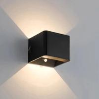 Wandlamp Kubus oplaadbaar zwart metaal &apos;Aria&apos; Accu USB C 10 cm