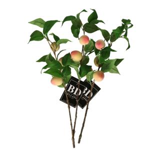 Kunstbloem fruit tak Perzik - 3x - 40 cm - losse steel - kunst zijdebloemen