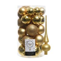 Decoris kerstballen 30x stuks - goud 4/5/6 cm kunststof mat/glans/glitter mix en piek - thumbnail