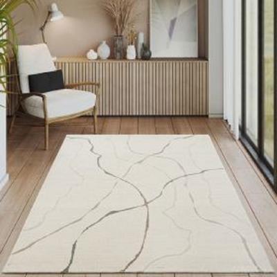 Vloerkleed Elio Japandi - Moderne laagpolig met hoog-diep-effect zacht abstract 3D-effect Crème Beige-80 x 300 cm