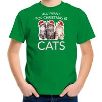 Kitten Kerst t-shirt / outfit All i want for Christmas is cats groen voor kinderen